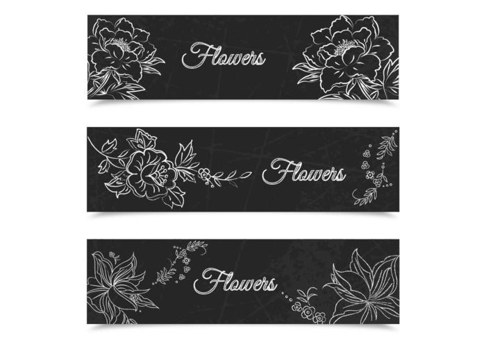 Giz desenhado Floral Banners Vector Set