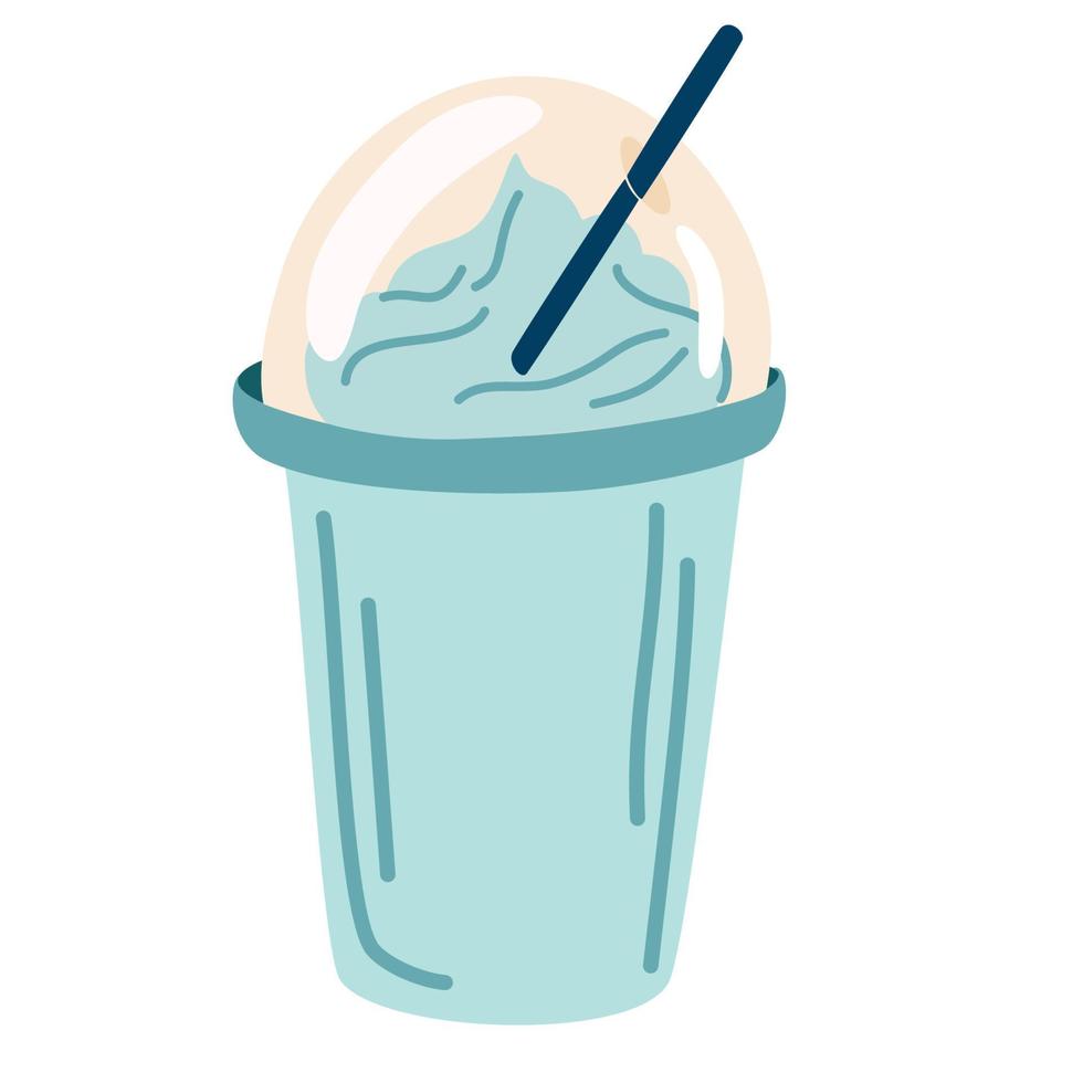 milkshake. fresco, laticínios de leite. beber em uma jarra. bebida proteica deliciosa e saudável. copo de plástico com tampa e canudo. ícone plana dos desenhos animados de ilustração vetorial isolado no branco. vetor