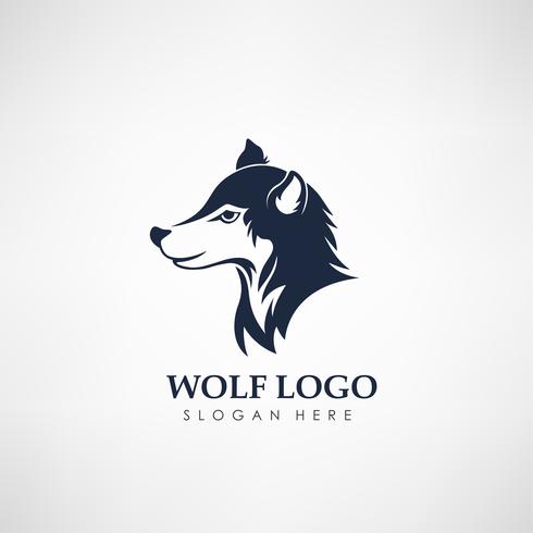 Modelo de logotipo do conceito de lobo. Etiqueta para caça, empresa ou organização. Ilustração vetorial vetor