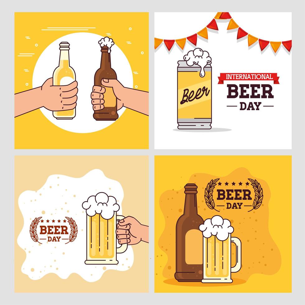 conjunto de banners, do dia internacional da cerveja, celebração de agosto com decoração vetor