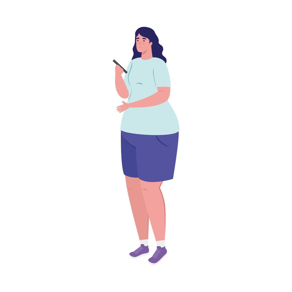 mulher com smartphone conversando desenho vetorial vetor