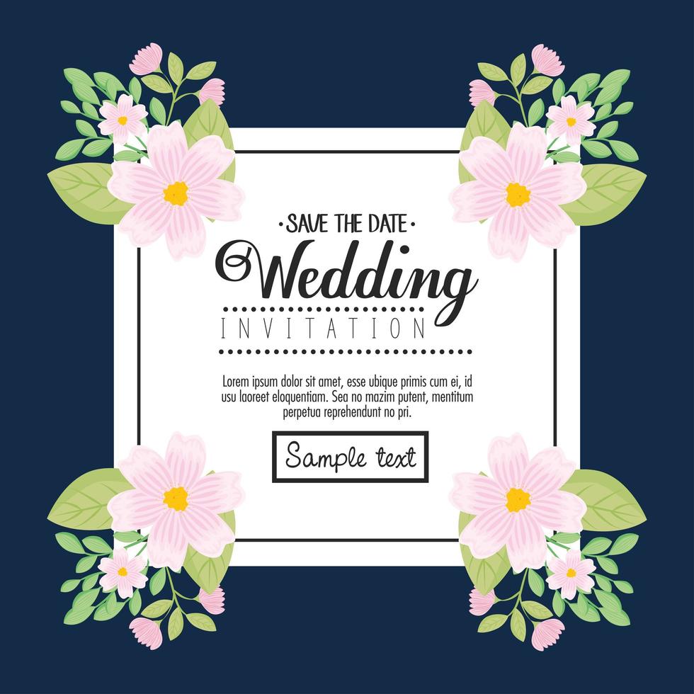 convite de casamento com flores brancas e folhas vetoriais design vetor