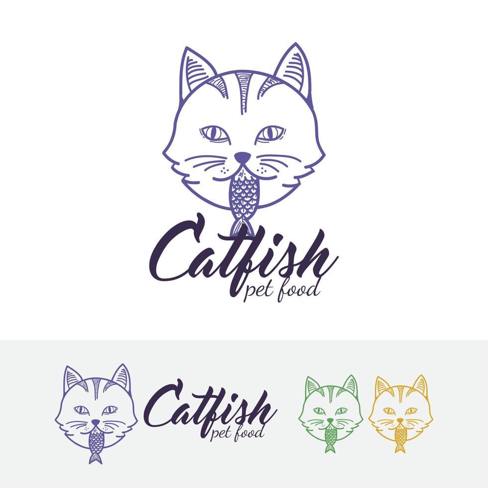 design de logotipo de gato e peixe vetor