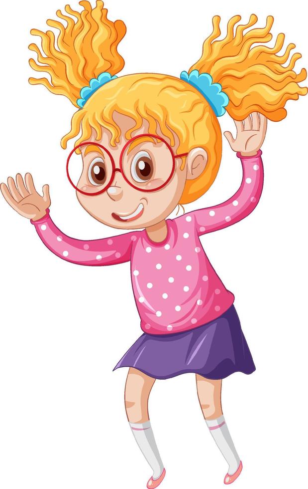 menina de camisa rosa dançando personagem de desenho animado em fundo branco vetor