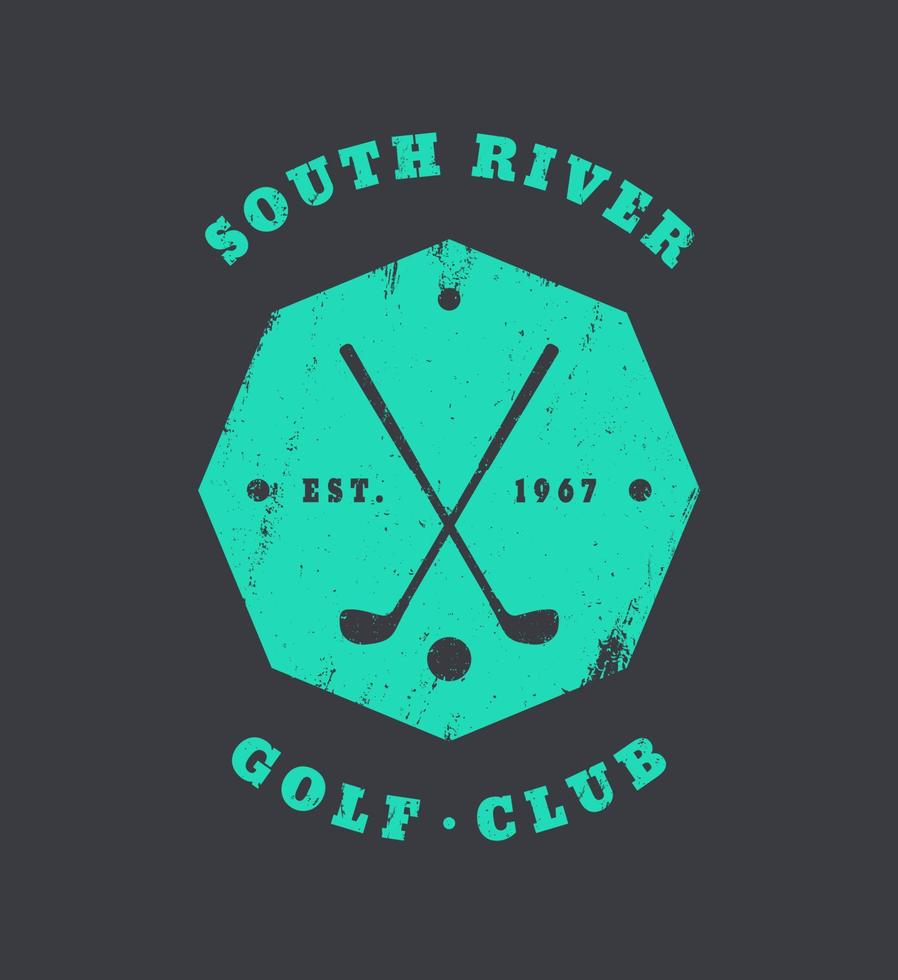 emblema octogonal vintage grunge de clube de golfe, logotipo, crachá com tacos de golfe cruzados, ilustração vetorial vetor