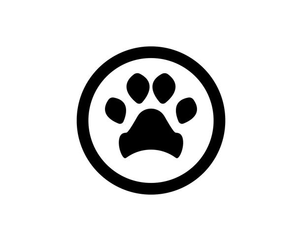 Logotipo de animal de estimação de cão de impressão de pé e símbolos vetor