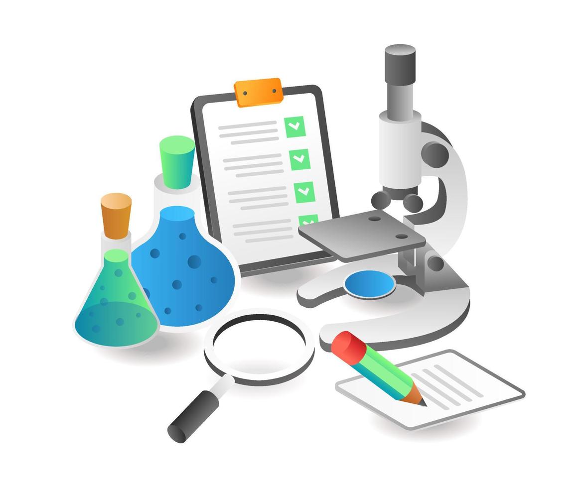 ilustração isométrica do conceito. aviso de bateria no conceito de ilustração isométrica caseflat. ferramentas de prática da escola de laboratório vetor