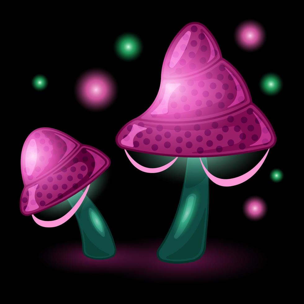 casal fantasia cogumelos desenhos animados isolado fundo preto vetor