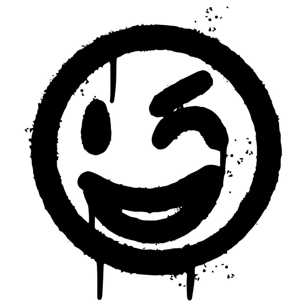 graffiti sorridente rosto emoticon pulverizado isolado no fundo branco. ilustração vetorial. vetor