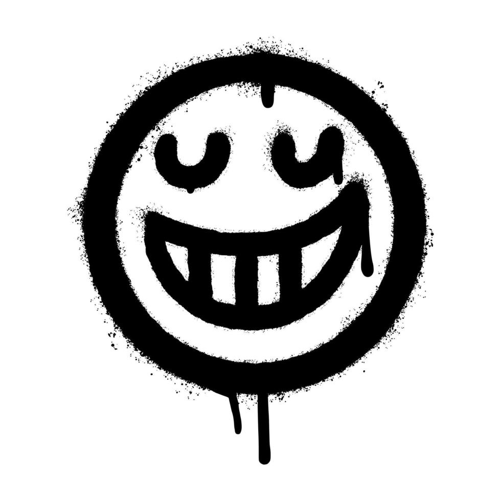 graffiti sorridente rosto emoticon pulverizado isolado no fundo branco. ilustração vetorial. vetor