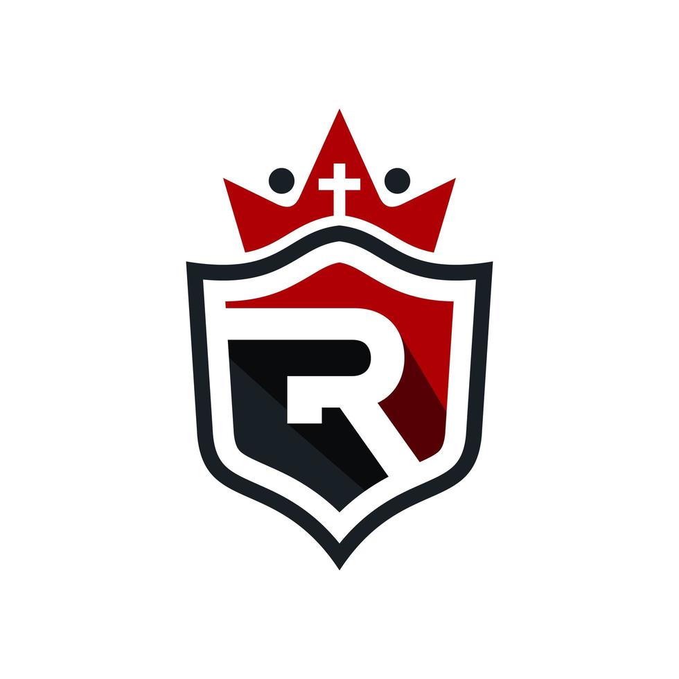 logotipo de ilustração do rei escudo com a letra r vetor