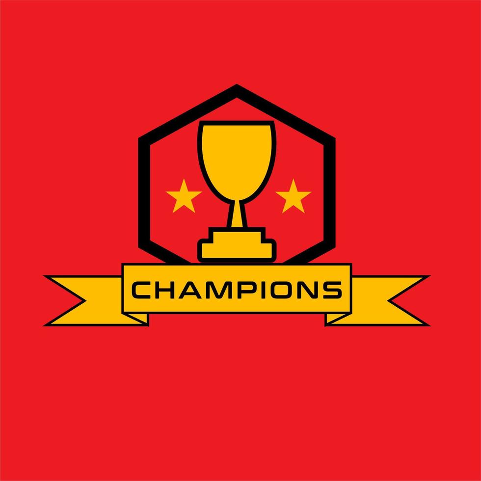 emblema do campeão logo.champion com troféu com fundo vermelho vetor