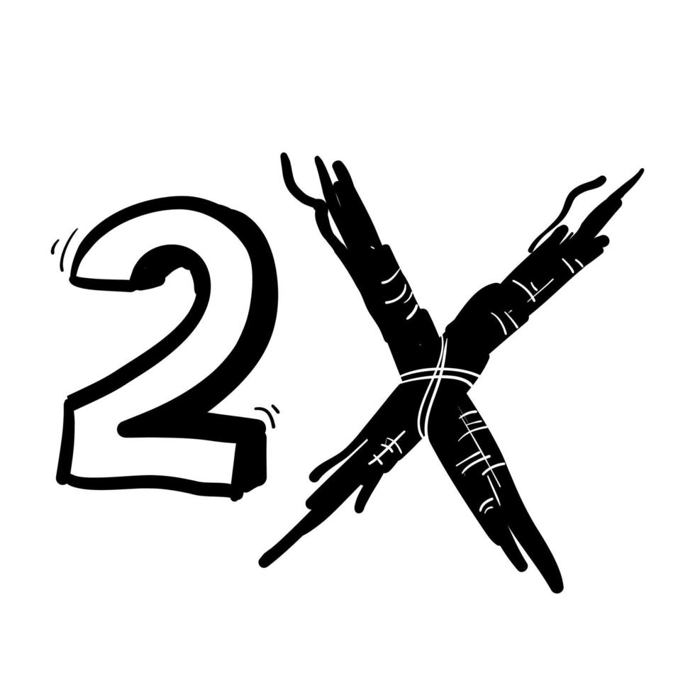 2x ícone do logotipo. letra de texto x2, símbolo de logotipo duplo. estilo doodle desenhado à mão vetor