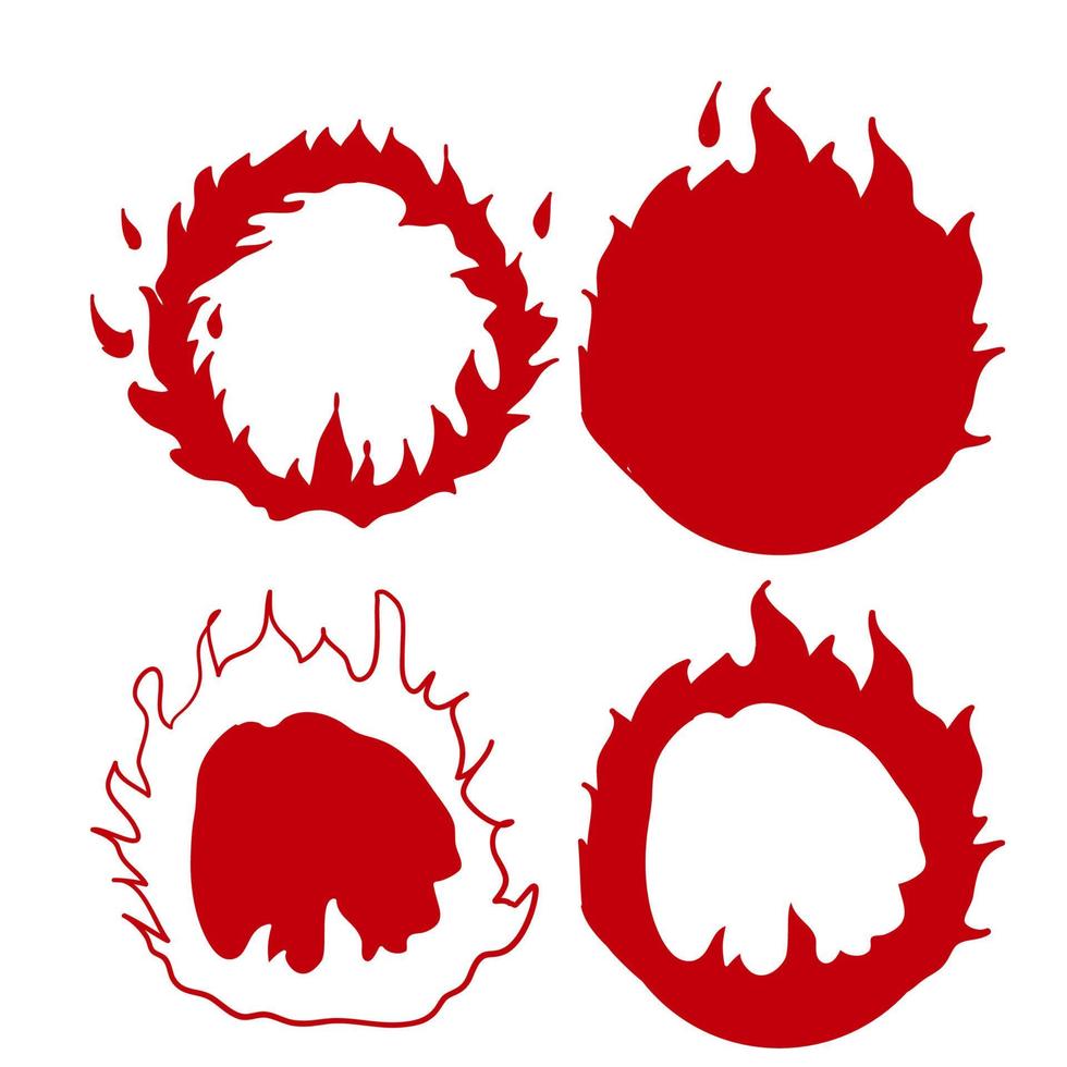 vetor de ilustração de anel de fogo com cor vermelha estilo doodle desenhado à mão