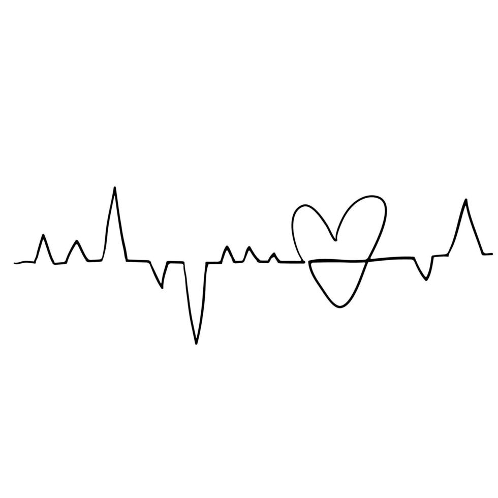 cardiograma de doença cardíaca. ilustração de doodle de linha de batimento cardíaco vetor