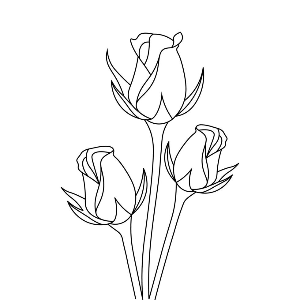 rosa flor em botão arte de linha para colorir página ilustração desenho de contorno vetor