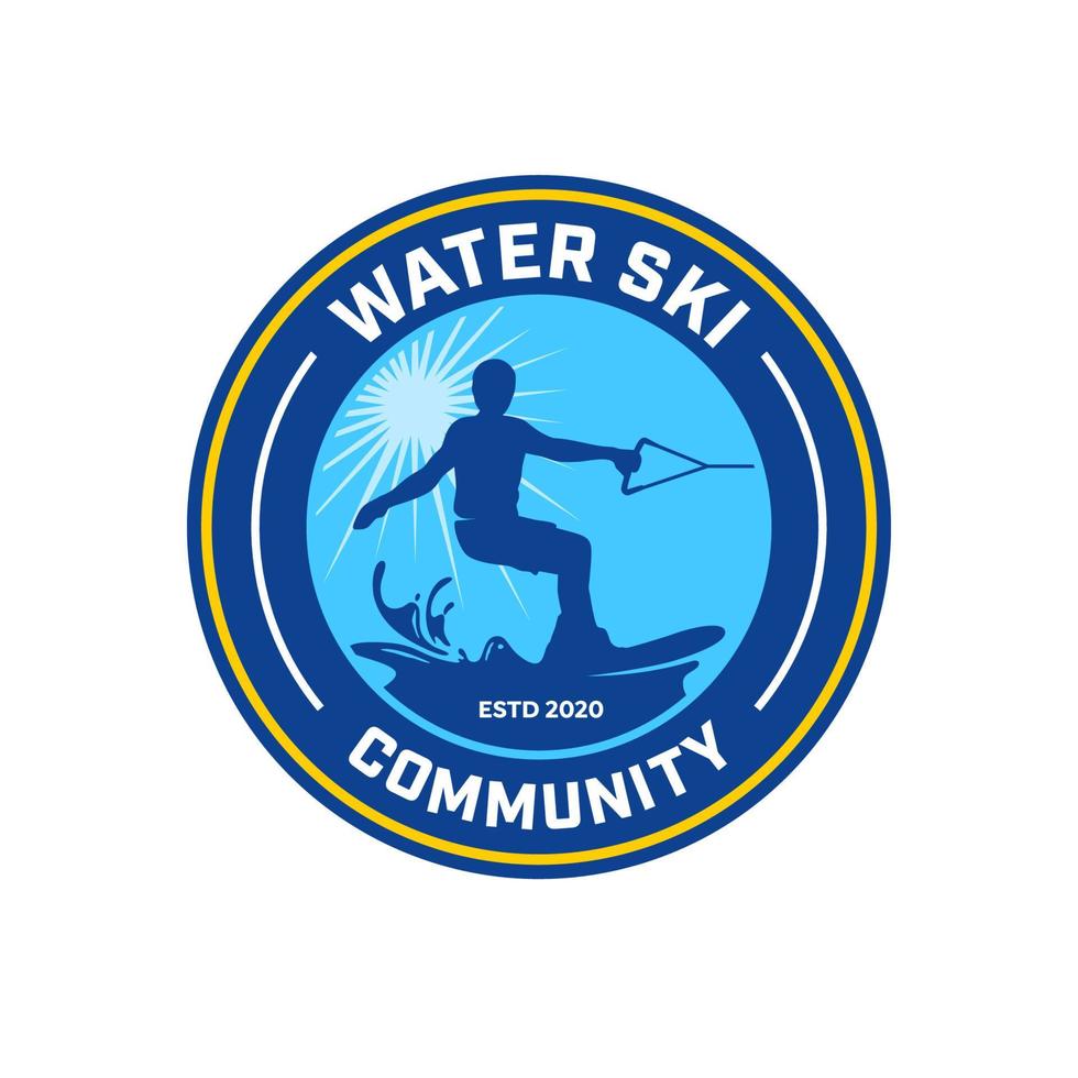 logotipo da comunidade de esqui aquático com estilo distintivo vetor