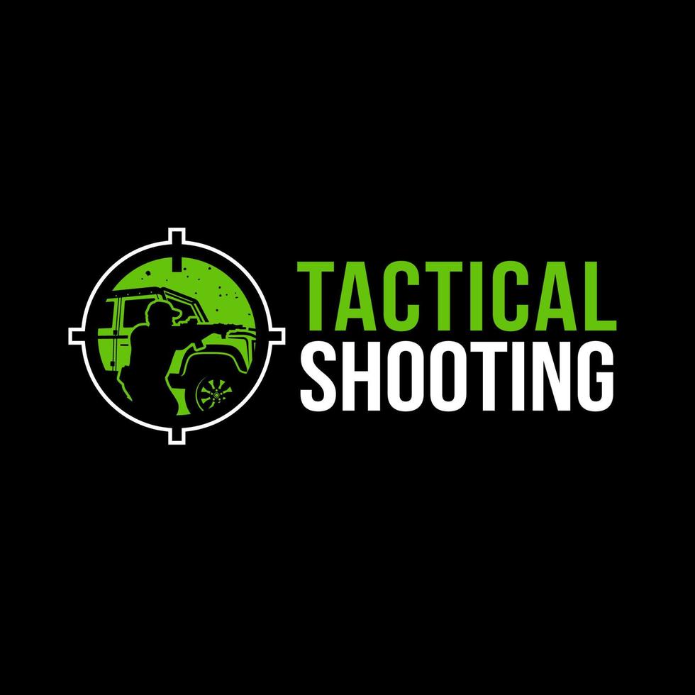 logotipo de tiro tático com veículos e campos de batalha vetor