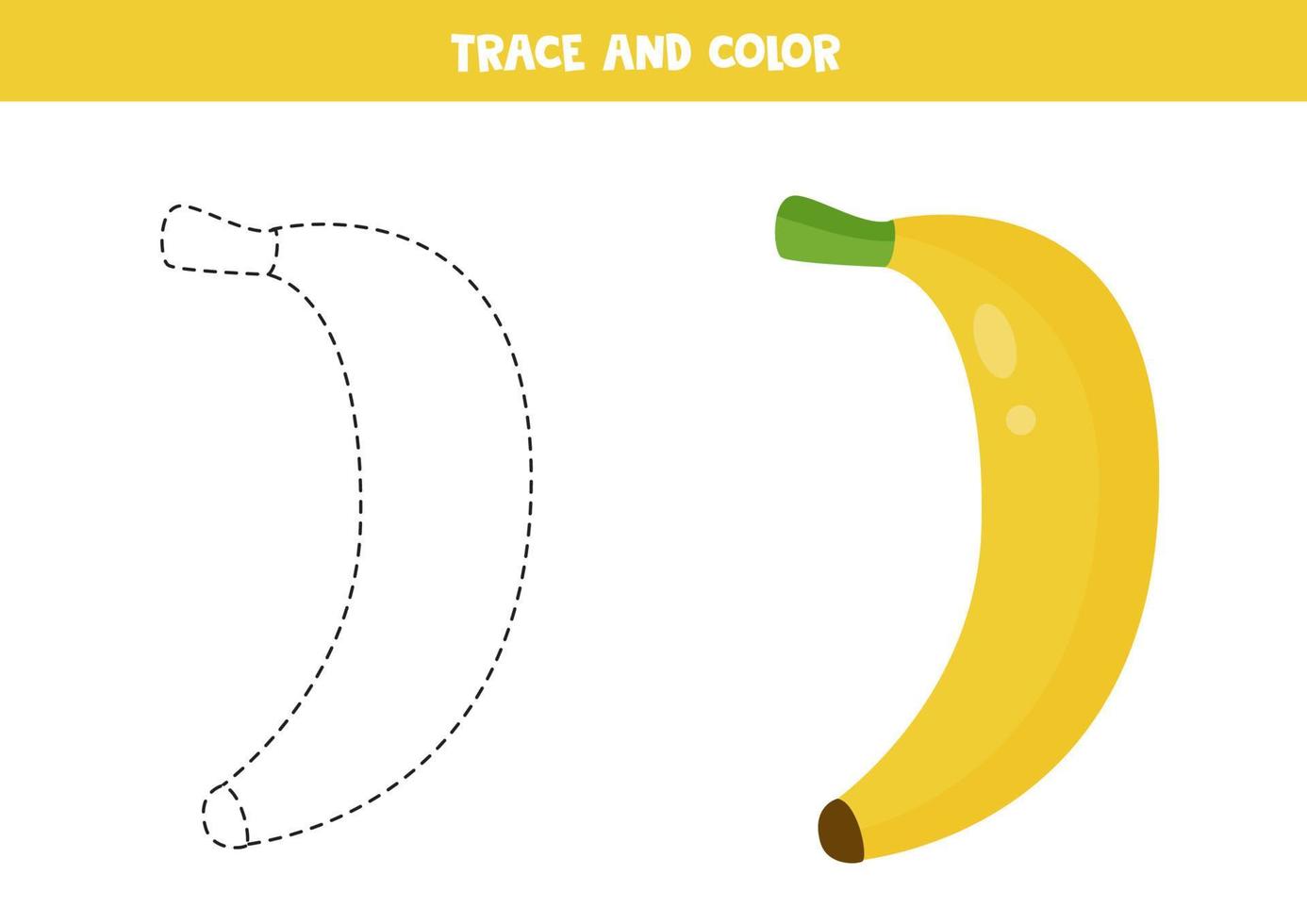 trace e cor banana fofa. planilha para crianças. vetor