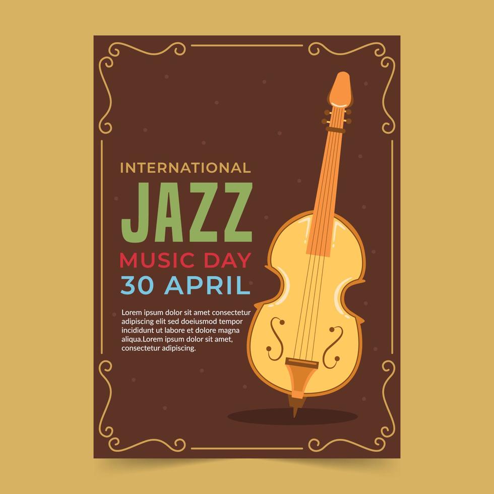 modelo de cartaz do dia internacional do jazz com vetor de violoncelo