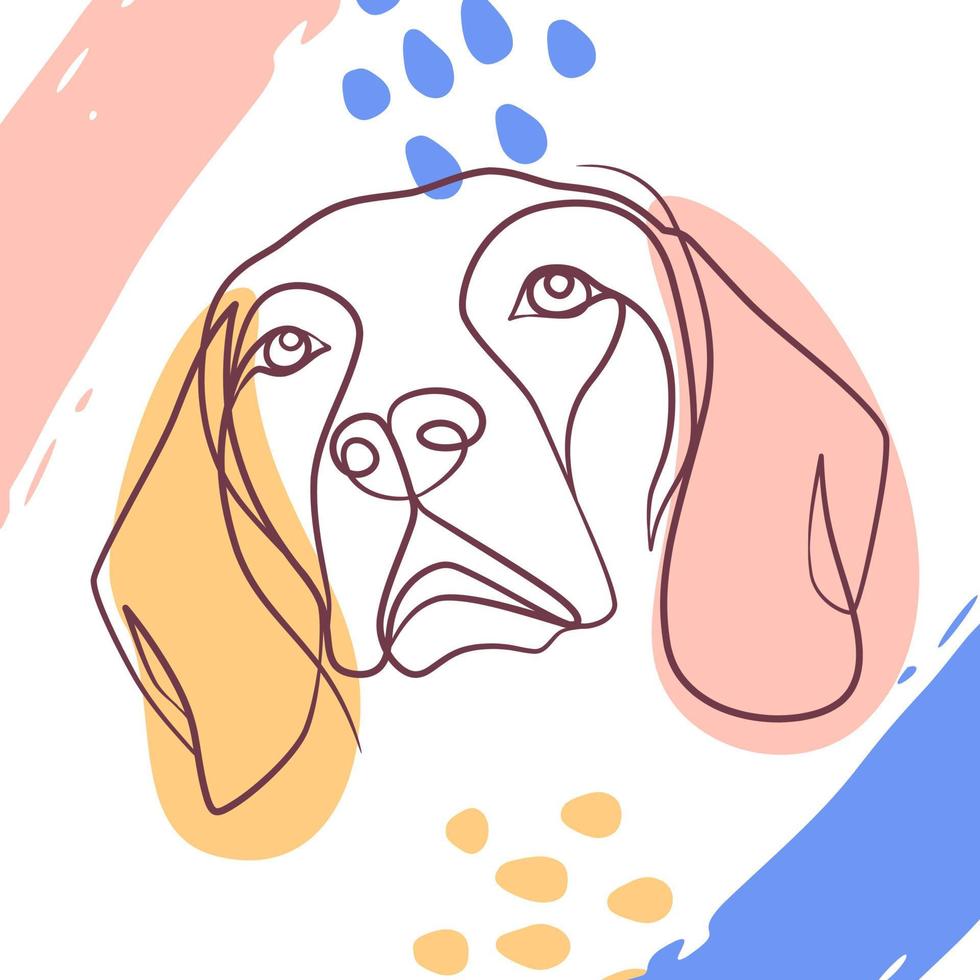 cartaz de desenho de linha contínua de cabeça de cachorro vetor