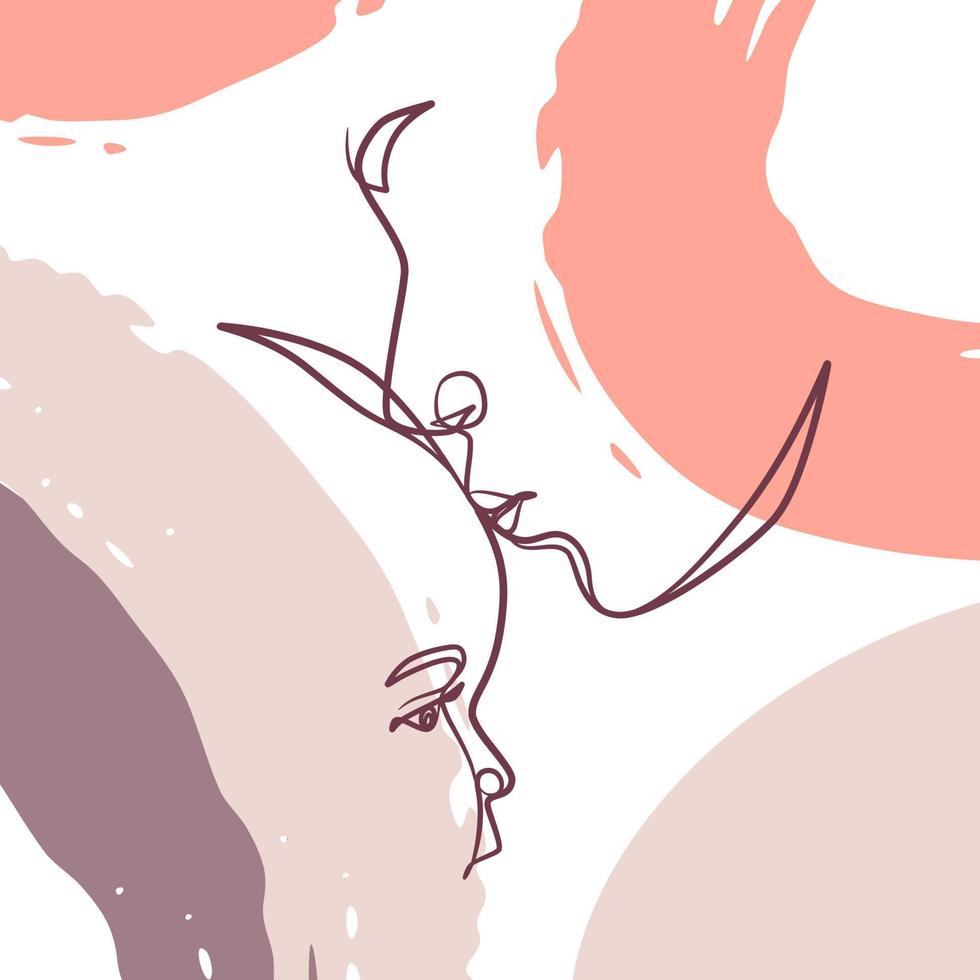 cartaz de desenho de linha contínua de mãe beija bebê vetor