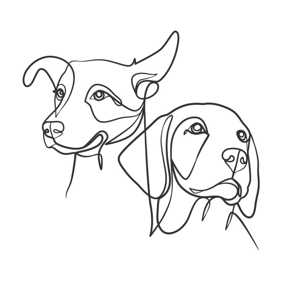 estilo de desenho de linha contínua de cabeça de cachorro vetor