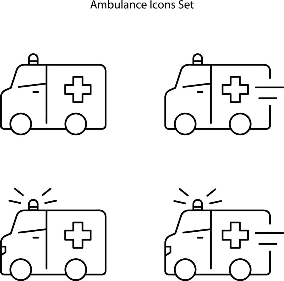 conjunto de ícones de ambulância isolado no fundo branco da coleção de medicamentos. ícone de ambulância linha fina contorno símbolo de ambulância linear para logotipo, web, app, ui. sinal simples de ícone de ambulância. vetor