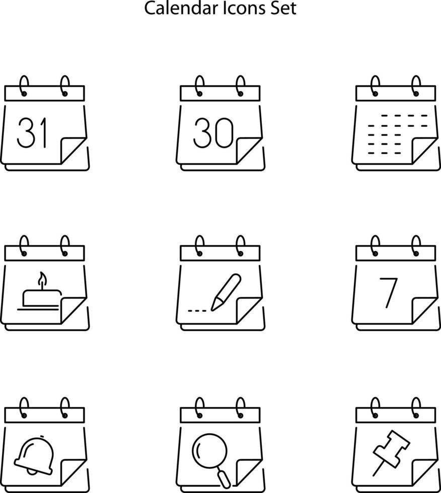 conjunto de ícones de calendário isolado no fundo branco, vetor de ícone de calendário plano moderno, ícone de calendário, ícone de calendário eps10,