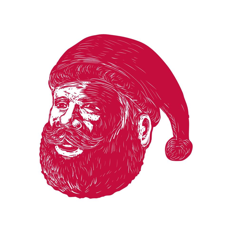 xilogravura de cabeça de papai noel vetor