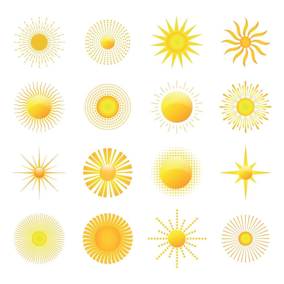 ilustração de um conjunto abstrato de sol amarelo vetor