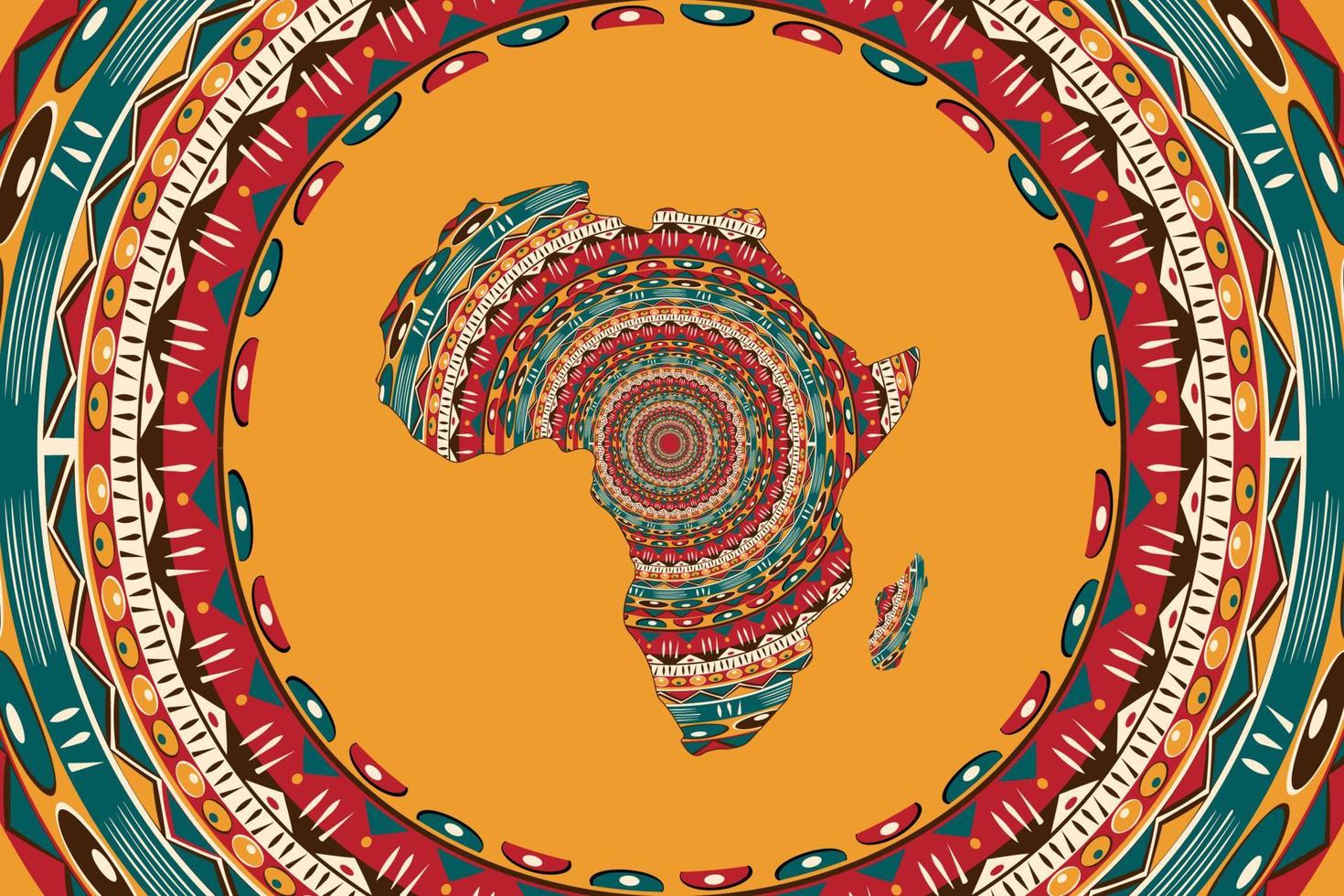 África estampado mapa e moldura motivos étnicos. banner com padrão africano grunge tradicional tribal, elementos, design de conceito. vetor isolado em fundo laranja