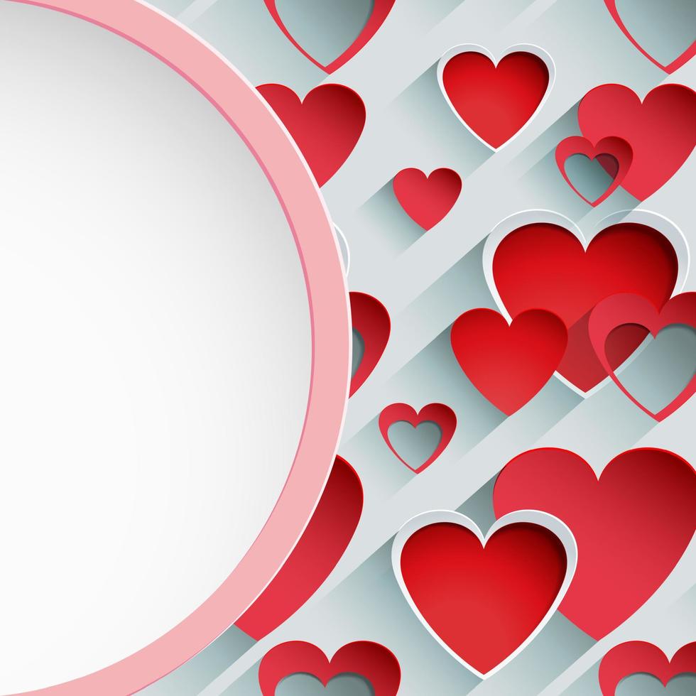 fundo de banner de círculo de borda rosa de papel com corações valentine.vector vetor