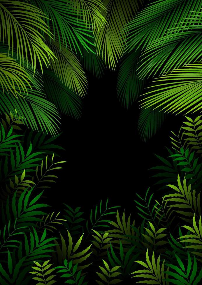 padrão exótico com folhas tropicais em fundo escuro. vetor