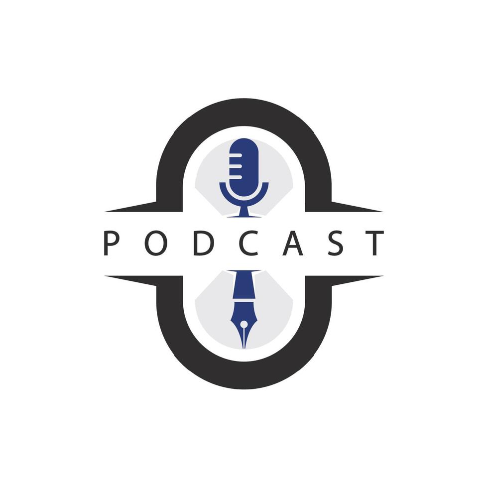 modelo de design de logotipo de podcast, com elemento de microfone e caneta vetor