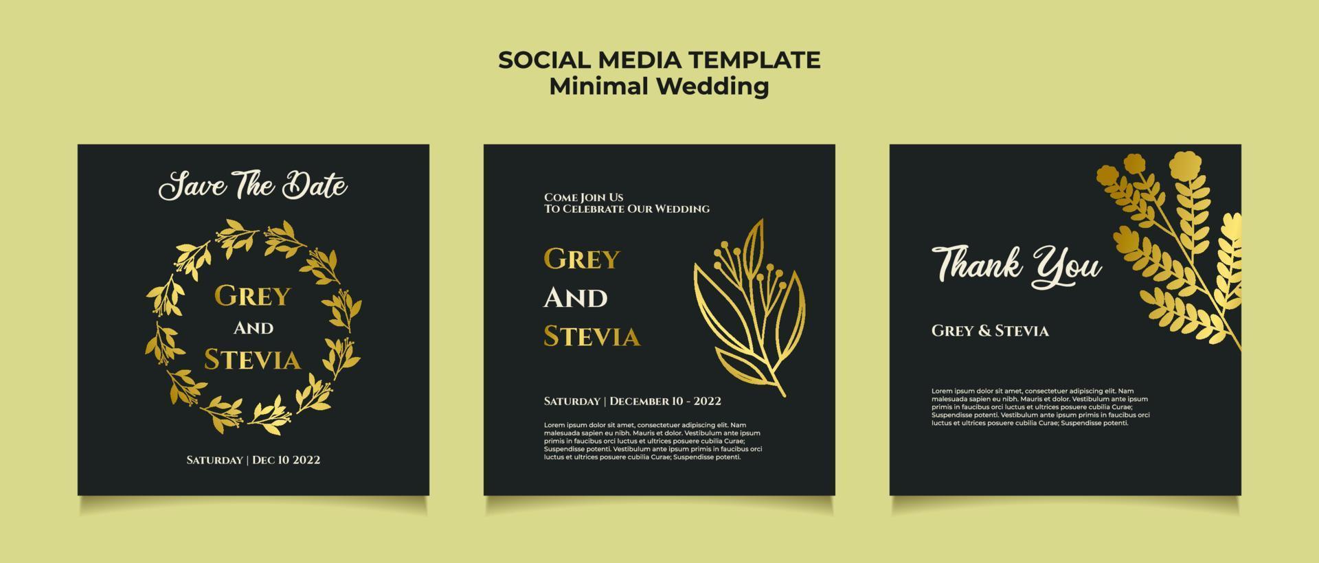 modelo de convite de casamento mínimo para postagem de mídia social com fundo abstrato simples e ornamento floral de vetor plano e cor pastel suave