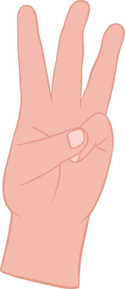 mão de cor vetorial mostrando o número três. vetor