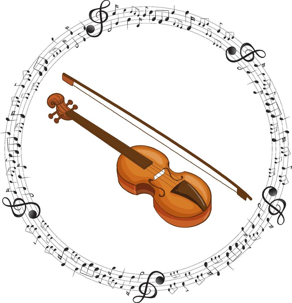 um violino com notas musicais em fundo branco vetor