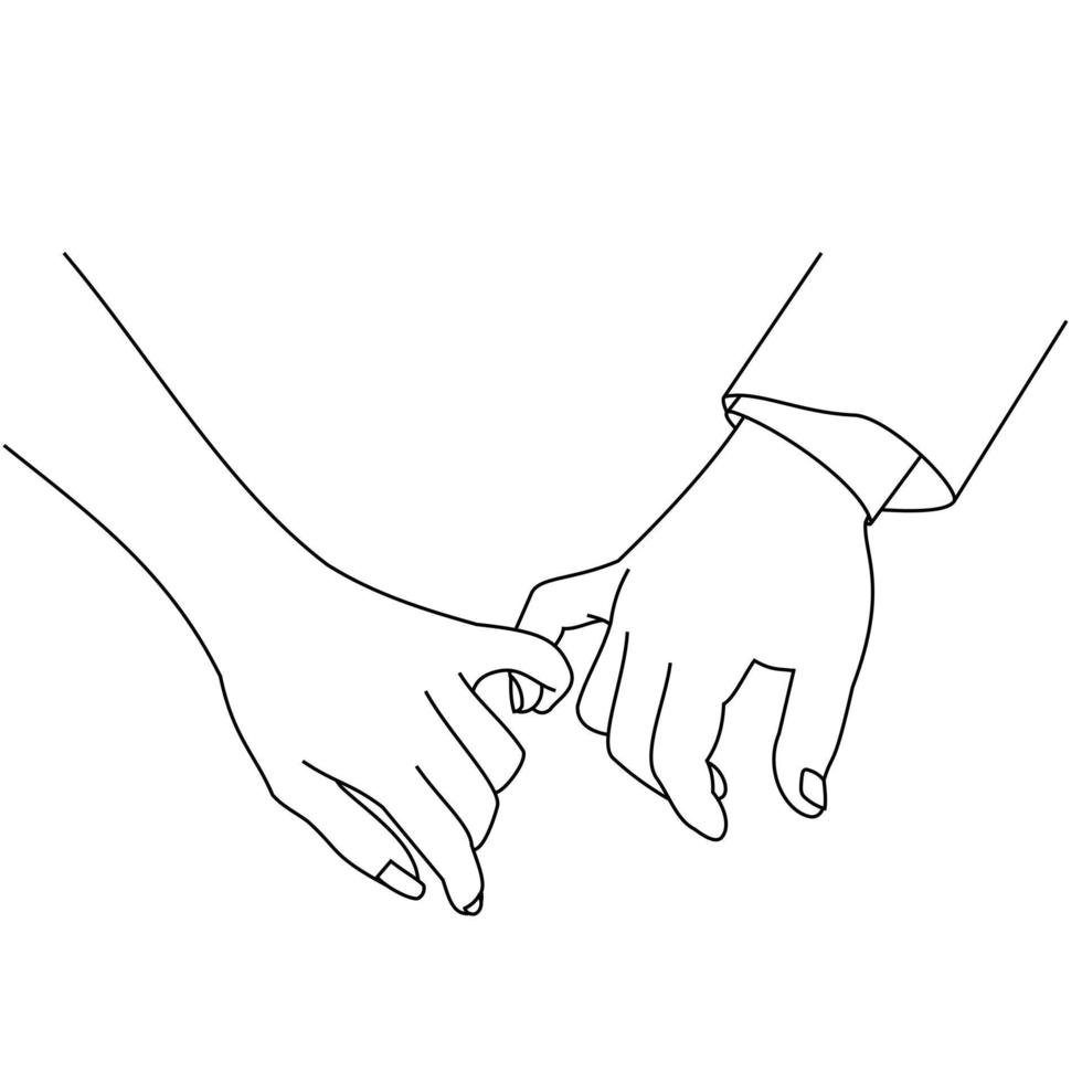 linha de ilustração desenhando mãos fazendo promessa como um conceito de amizade. casal apaixonado de mãos dadas. mãos de duas pessoas juntam seus dedinhos. design de promessa mindinho para camisa ou jaqueta vetor