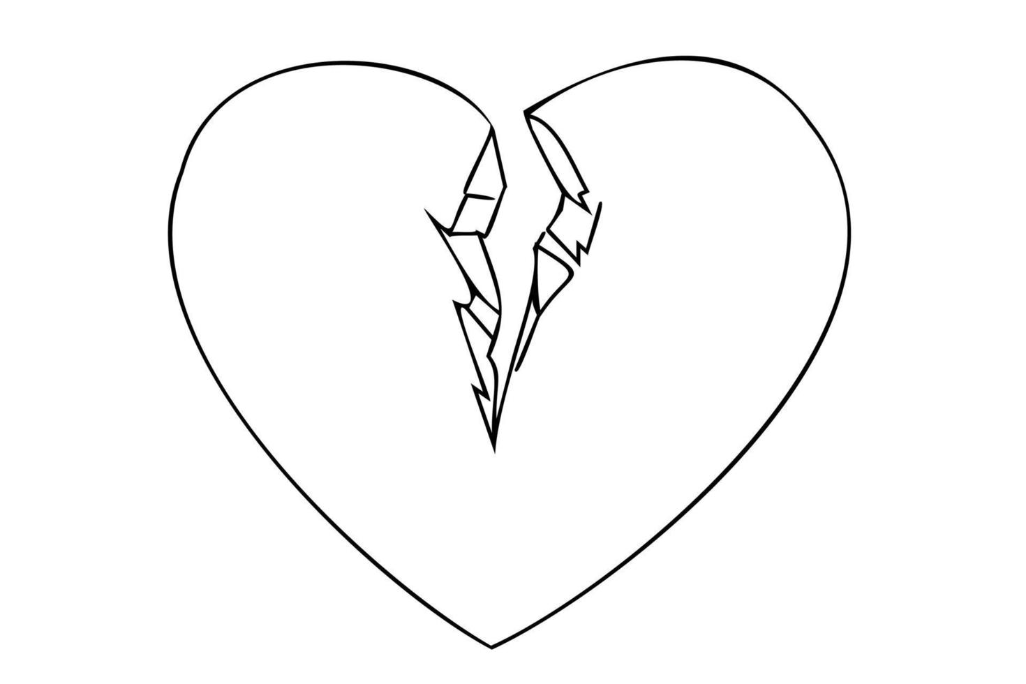 ilustração de contorno de coração partido. ícone de desgosto simples com linha fina preta isolada no fundo branco. ícone de vetor de arte de linha de coração rachado.