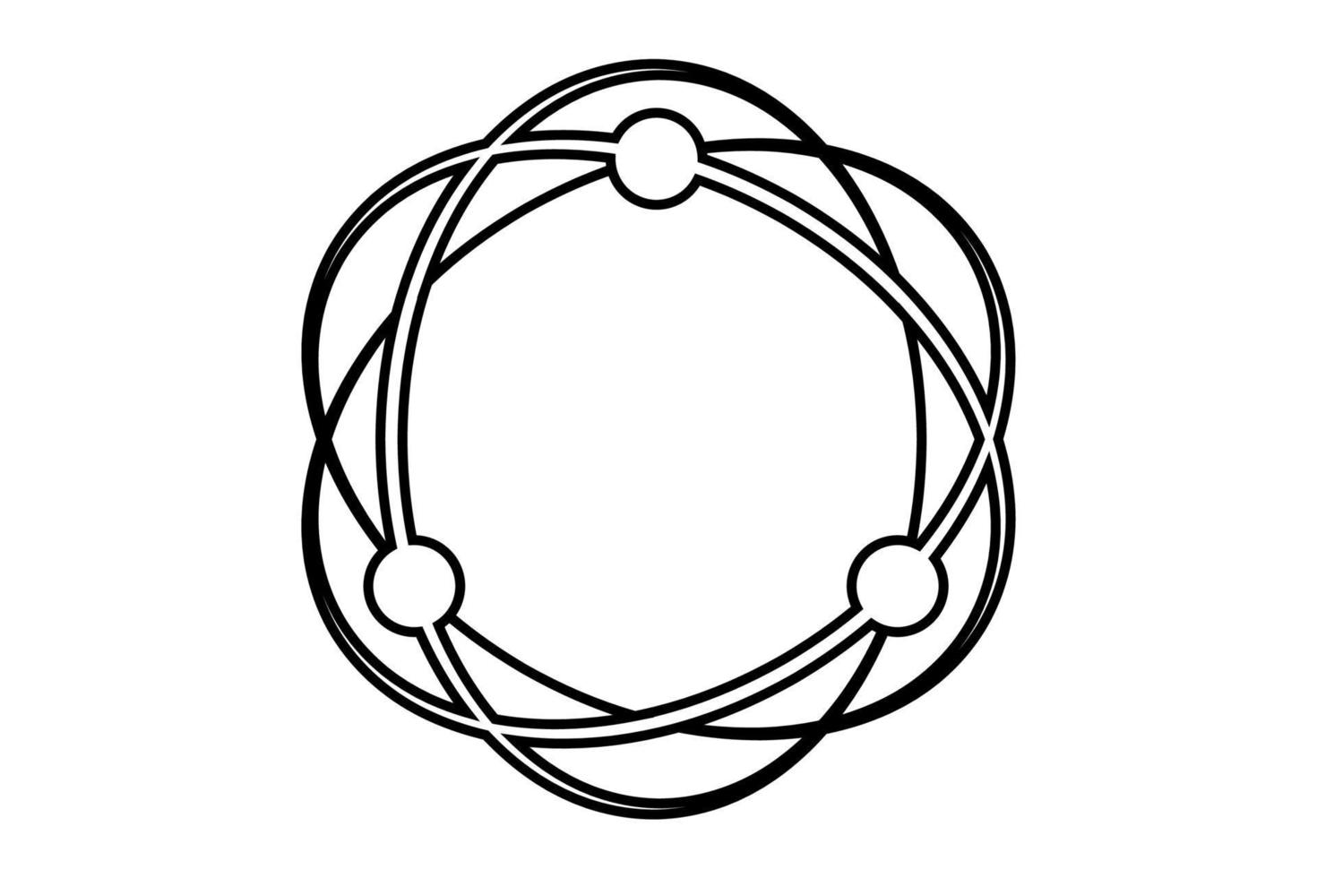 ícone de vetor de átomos girando. átomos, moléculas, ícone de rotação de elétrons nas cores preto e branco.