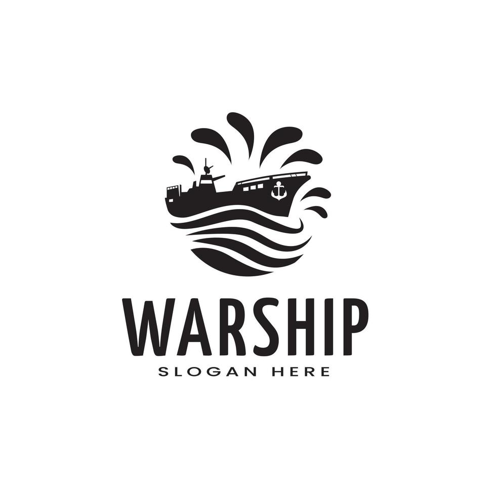 logotipo abstrato de navio de guerra de ícone de água, modelo de design vetor