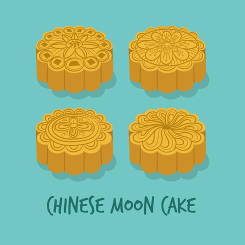 Conjunto de bolos chineses de lua para o Festival de Outono Mid. Feliz meados de outono. Festival Chuseok. Vetor - ilustração.