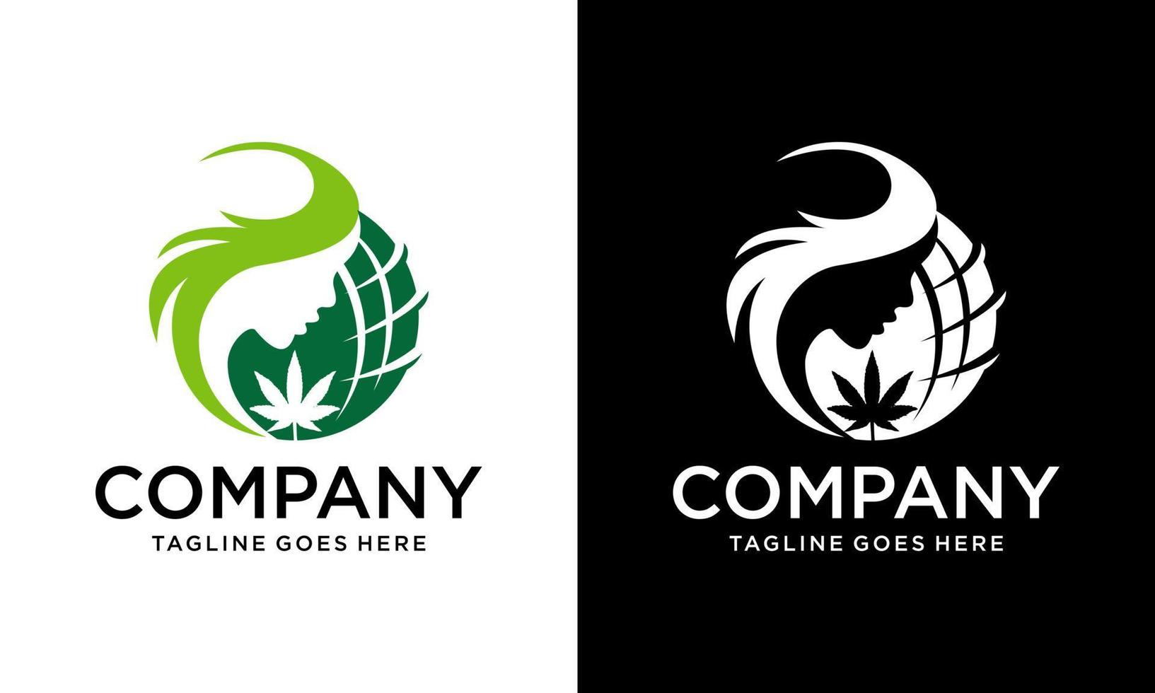 mundo cbd com logotipo de vetor de ícone de rosto de pessoas. cannabis no mundo do marketing