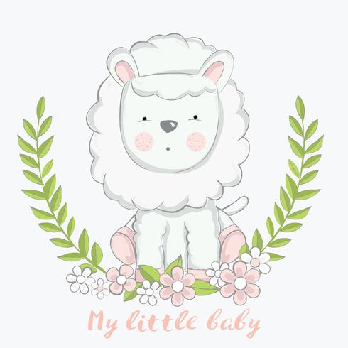 ovelhas de bebê fofo com desenhos animados de flor mão desenhada style.vector ilustração vetor