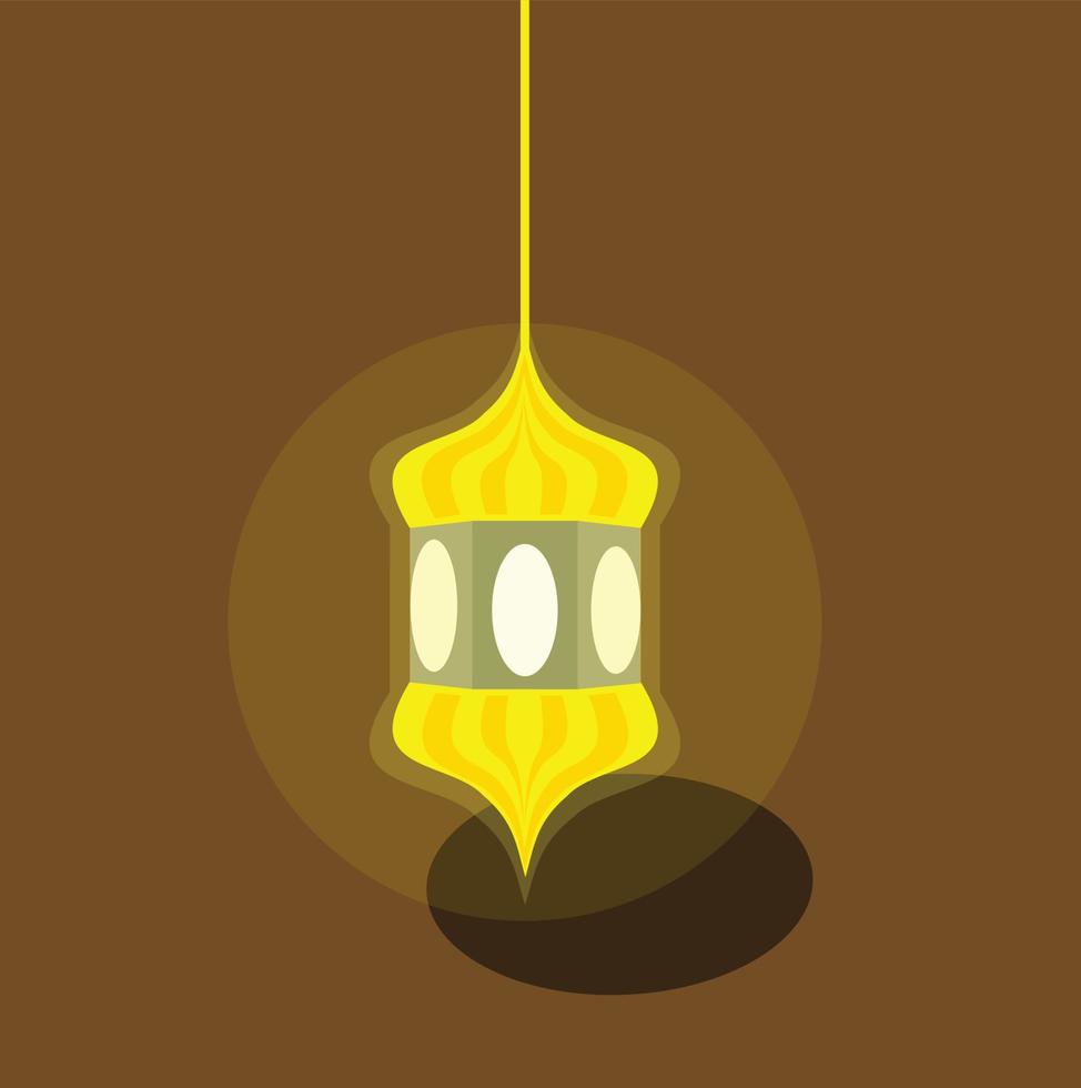 design de lâmpada de lanterna amarela brilhante. ícone do Ramadã. com fundo marrom vetor