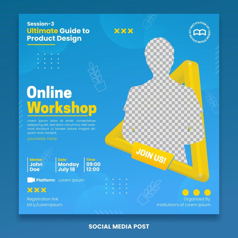 modelo de postagem de mídia social de workshop on-line vetor