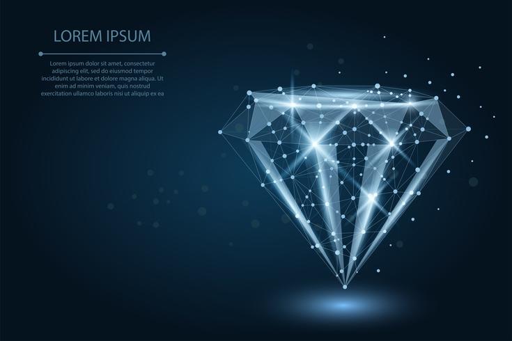 Imagem abstrata de um diamante que consiste em pontos, linhas e formas. Ilustração em vetor negócios. Espaço poli, estrelas e universo