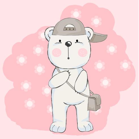 urso fofinho com fundo rosa, estilo cartoon vetor