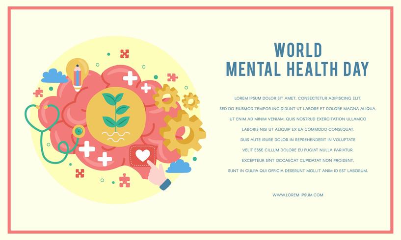 Cartaz do dia da saúde mental do mundo. Crescimento Mental. Limpe sua mente. Pensamento positivo. Vetor - Ilustração